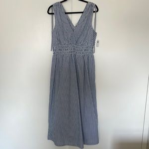 Blue and White Striped Midi Dress